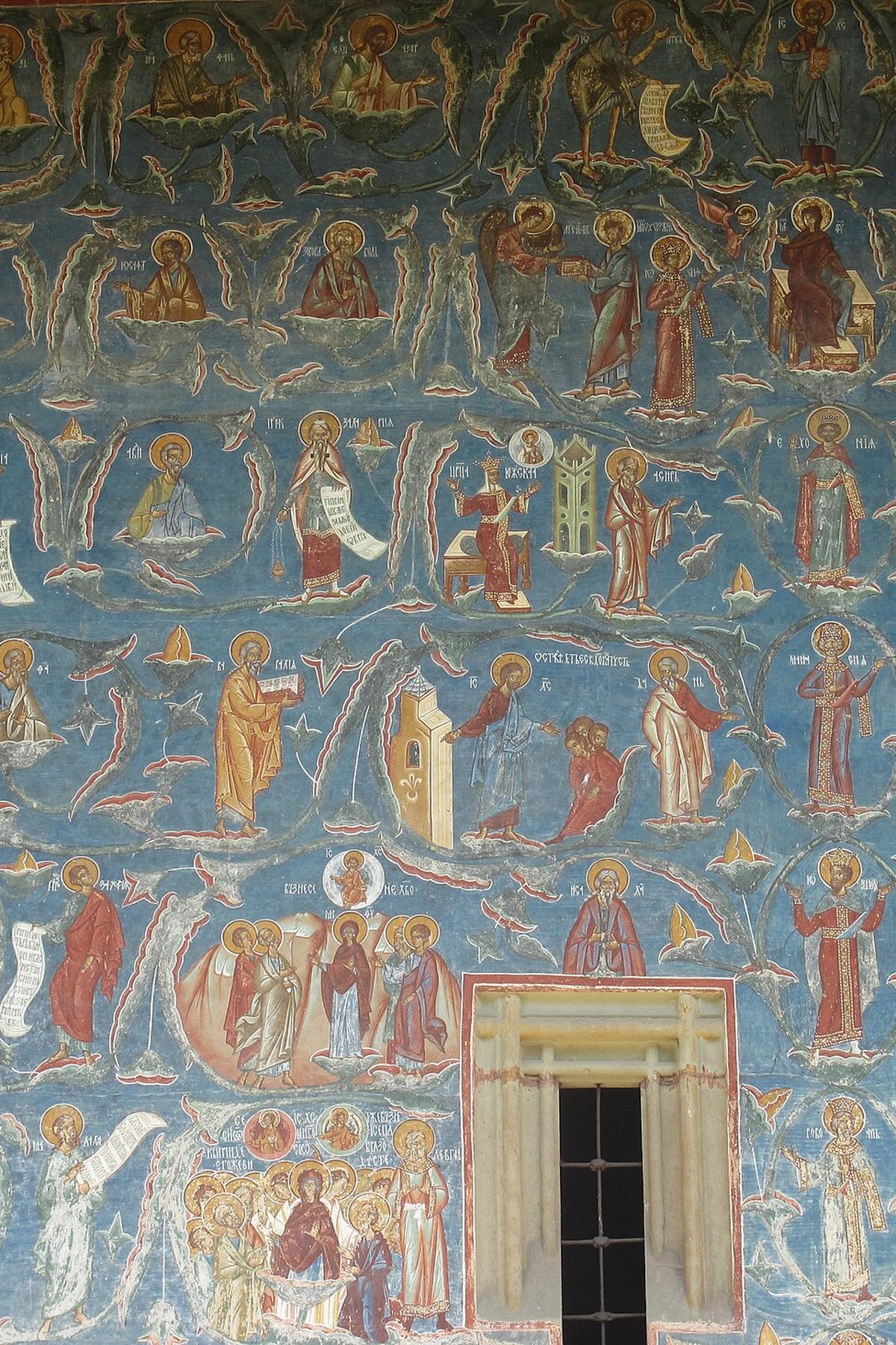 Voronet monastery exterior frescoes